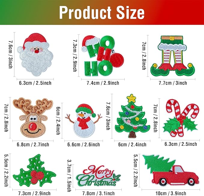WILDREEDS 10 Pieces Christmas Iron on Patches, Embroidered Christmas Patch for Christmas Decoration, Clothing, T-Shirt, Backpacks, Hats, Jeans, Jackets