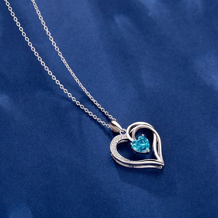 AM ANNIS MUNN 925 Sterling Silver Heart Necklace for Women Birthstone Necklace Silver Jewelry for Womens Jewelry Gifts for Women Her Mom