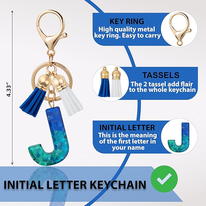 Initial Letter Keychain Cute Resin with 2 PU Tassel, Letter Keychain for Backpack Charms, Initial Keychains for Women