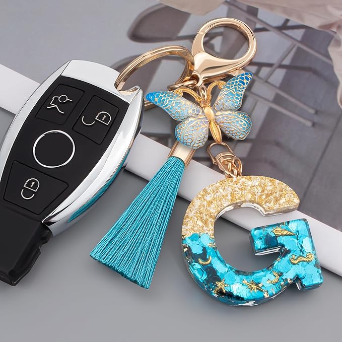 Suweibuke Cute Pink Key Chains for Women Girls, Initial Letter Keychains with Tassel, Charms for Key Purse Handbags Backpacks