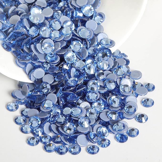 Beadsland Hotfix Rhinestones, 288pcs Crystal Rhinestones for Crafts Clothes DIY Decoration, Light Sapphire, SS34, 7.0-7.3mm