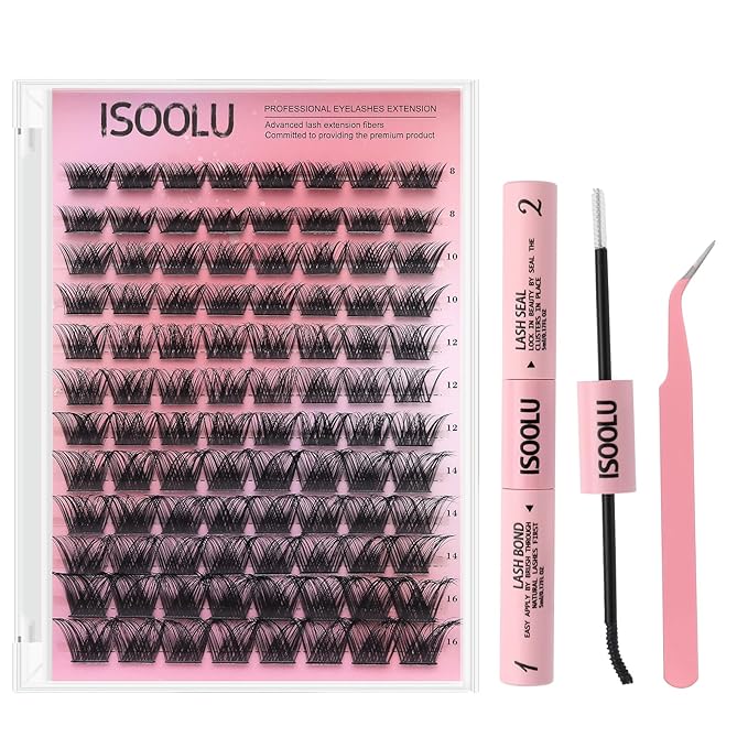 ISOOLU Fairy Lash Clusters Manga Individual Lashes C Curl Wispy Eyelash Clusters WideSpan Eyelash Extension Kit with Lash Bond and Seal Wet-Look Spiky Cluster Lashes (ZH12 Kit)