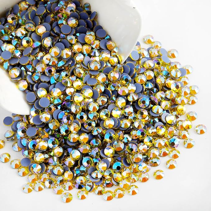Beadsland Hotfix Rhinestones, 1440pcs Flatback Crystal Rhinestones for Crafts Clothes DIY Decoration, Citrine AB, SS12, 3.0-3.2mm