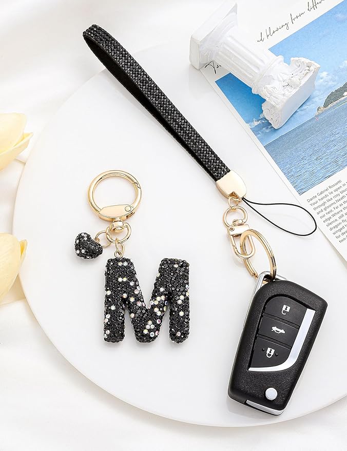 Initial Keychain for Women Girls,Bling Letter Key chain Initial with Heart,Pink Keychain Charms for Backpack Handbag