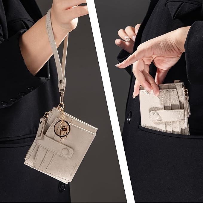 Keychain Wallet Wristlet Small Credit Card Holder Bracelet Key Chain Purse Bangle Tassel Beads Key Rings for Women