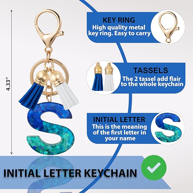 Initial Letter Keychain Cute Resin with 2 PU Tassel, Letter Keychain for Backpack Charms, Initial Keychains for Women