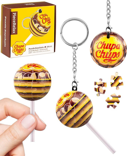 PieceRelax Chupa Chups X 3D Puzzle Keychain 24 Plastic Pieces - Chups My Flavor - Portable Key Ring Unique Gifts