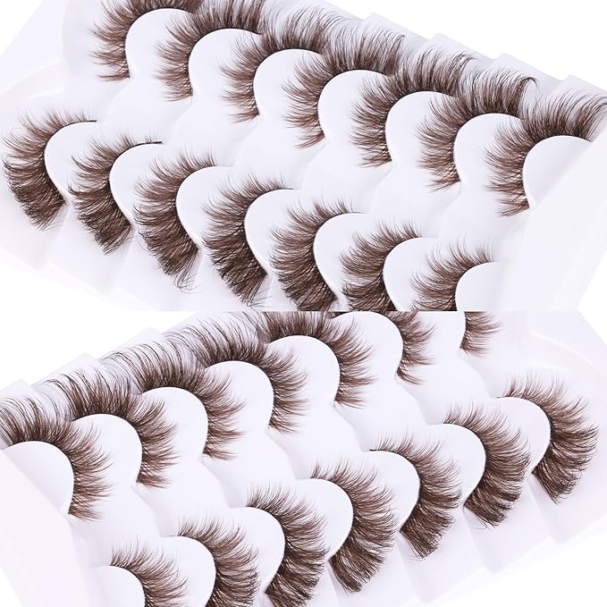 Brown Eyelashes Fairy Lashes Cat Eye Wispy False Eyelashes Strip Lashes Mink Flutter Strip Lashes Brown Fox Eye Long Volume Fake Eyelashes 7 Pairs ALICROWN