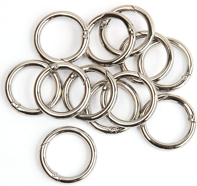 15pcs Trigger Spring O Rings Round Carabiner Clip Snap for Keyrings Buckle, Bags,Purses (Silver, 1 inch)