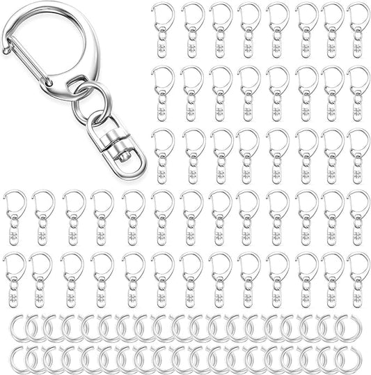 50Pcs Lobster Claw Clasps for Keychain Clip, Swivel Snap Hooks Silver Key Chain Rings DIY Making Kit for Crafts