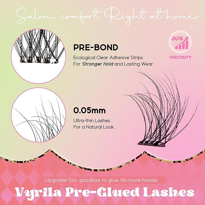 VYRILA Self Adhesive Lash Clusters Kit, D Curl Wispy Pre Glued Lash Extensions with Tweezers, Reusable 0.1mm Ultra Thin Band Natural Eyelashes, Easy Apply Eyelash Clusters for Beginners(PG-ZE05)