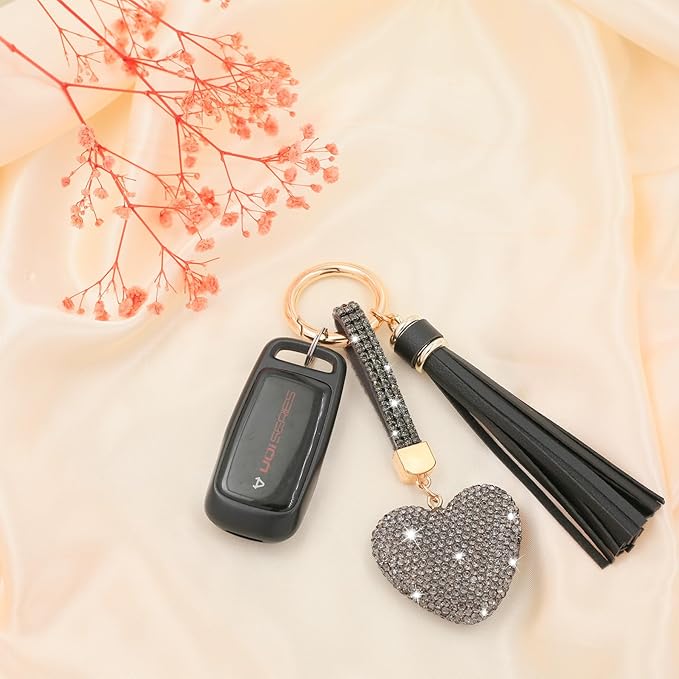 Heart Shape Rhinestone Glitter Keychains for Women Charms Purse Crystal Tassel Car Key Rings Backpacks