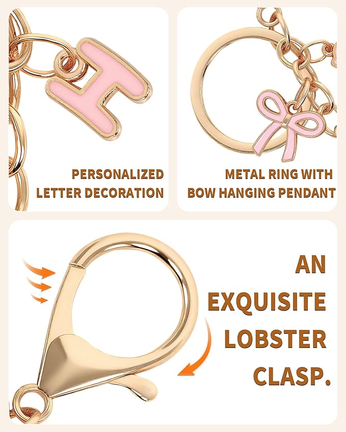 Bow Purse Charms Keychain - Pink Bow Alphabet Letter Key Chain, Bag Charms Wallet