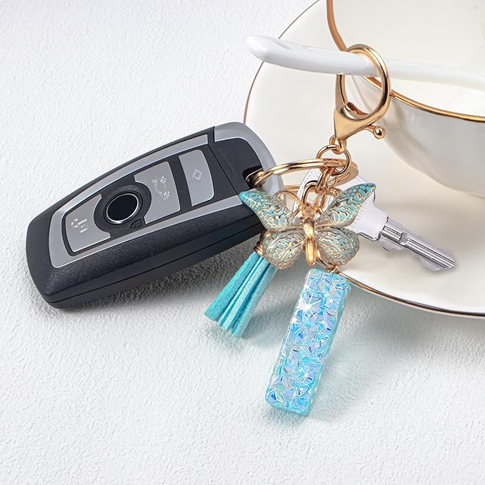 Initial letter Keychains for Women Girls Tassel Butterfly Cute Keychain for Wallet Backpack charm