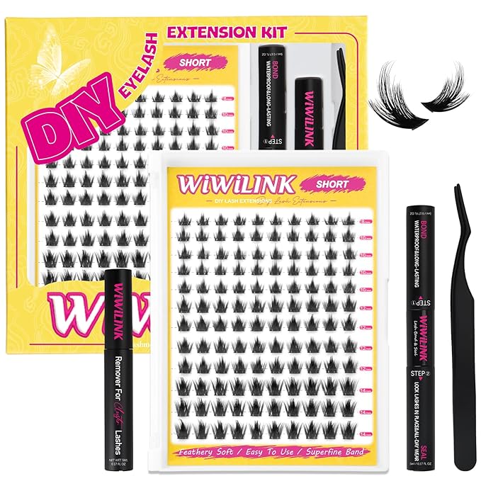 WiWiLINK Manga Lash Clusters Kit 8-14mm Eyelash Clusters DIY Lash Extension Kit Waterproof Anime Lashes Ultra-Thin Band 0.3mm Individual Cluster Eyelash Extensions, California Sunset Short-Kit