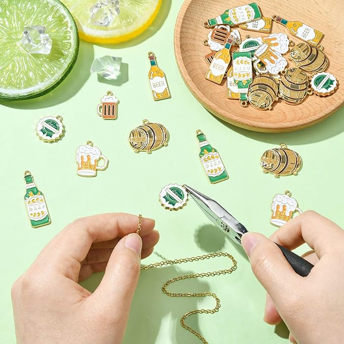 Stiesy 30 Pcs 6 Styles Enamel Beer Charms Bulk Cup of Beer Pendants Drink Bottle Carnival Oktoberfest Charms for DIY Necklace Earring Bracelets Keychain Dangle Decoration
