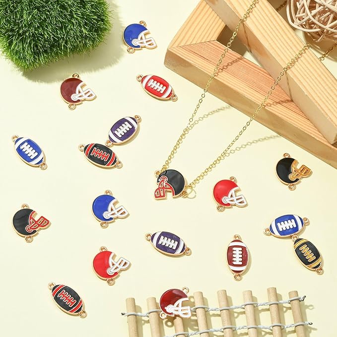 Stiesy 60 Pcs 12 Styles Enamel Sport Rugby Connector Charms Rugby Ball Batting Helmets Links Charms Bulk for Jewelry Making Crafting DIY Bracelets Necklace Presents