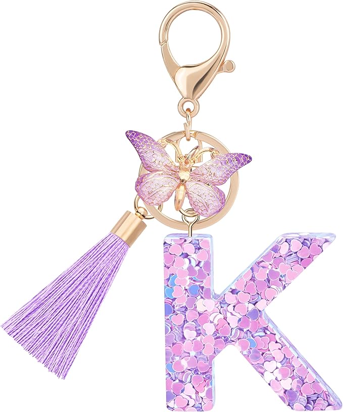 Initial letter Keychains for Women Girls Tassel Butterfly Cute Keychain for Wallet Backpack charm