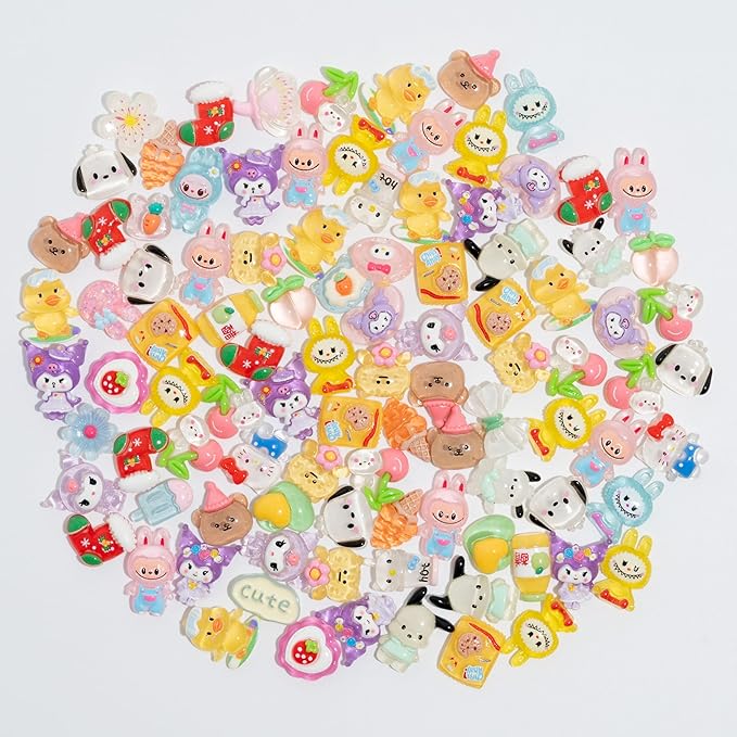 Charms 100PCS Mixed Kawaii Flatback Resin Charms for Crafts, Cabochon for DIY Projects, Slime Charm, Resin Art, Scrapbooking, Phone Case & Accessories (Multicolor)