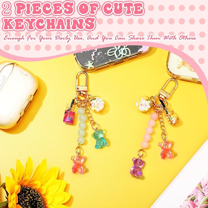 Ecally Cute Resin Bear Keychain Macaron Bear Keychains Candy Pendant Jewelry Gift Bag Key Ring Accessories for Girl Women