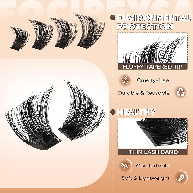 Focipeysa Eyelash Extensions 200D Lash Clusters 14-20MM Lashes Extensions Thick Lash Clusters D-Curly Individual Lashes Extensions Soft Reusable Cluster Lash Extension DIY Lash Cluster Extensions