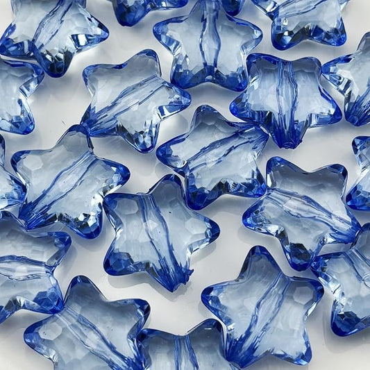 20pcs Acrylic Crystal Star Beads 28mm Star Shape Faceted Beads for Jewelry Making Bracelet Necklace Key Chains DIY Crafts(Light Blue)