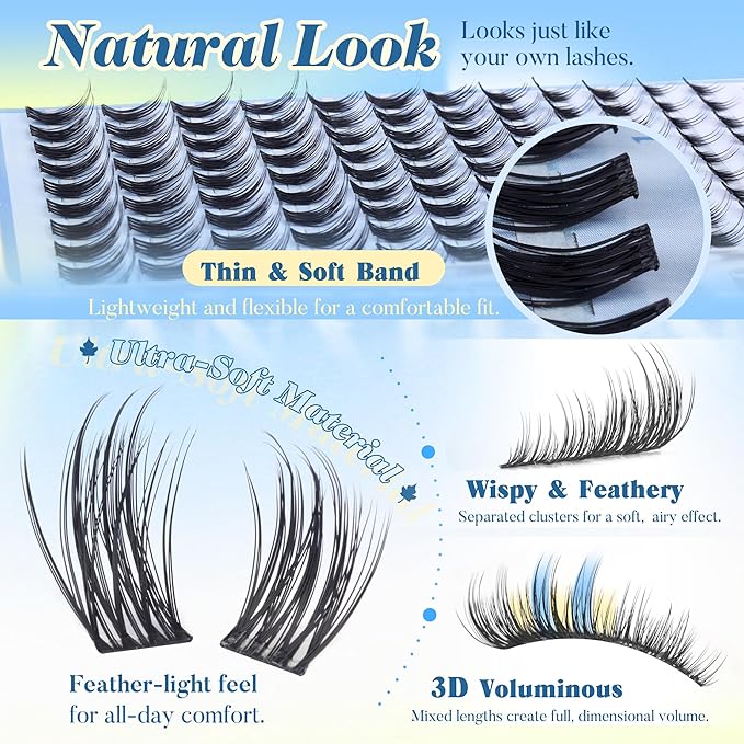Natural Lash Clusters Wispy 8-14MM C Curl Lashes Clusters Eyelash Extensions Eyelash Clusters Thin Cluster Lashes Band Individual Lashes by FANXITON