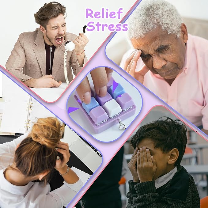 2 Pack 9 in 1 Keyboard Fidget Toy, Keyboard Fidget Keychain Anti-Stress Keyboard Decompression Button Finger Clicker Toys Stress Relief Fidget Gifts (Mix Purple)