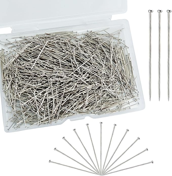 1000 PCS Straight Pins Stainless Steel Flat Head Sewing Pins for Crafts, Fine Satin Dressmaker Pins for Jewelry Making, DIY, Fabric, Quilting(1inch)