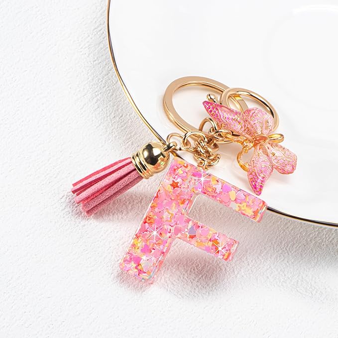 Initial letter Keychains for Women Girls Tassel Butterfly Cute Keychain for Wallet Backpack charm
