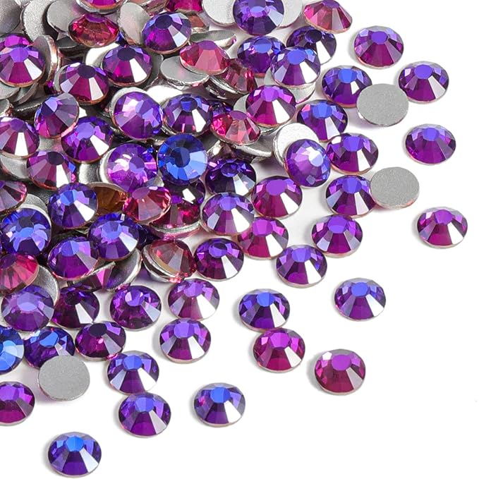 Beadsland Flat Back Crystal Rhinestones Round Gems for Nail Art and Craft Glue Fix, Purple Velvet, 3.8-4.0mm, SS16/1440pcs