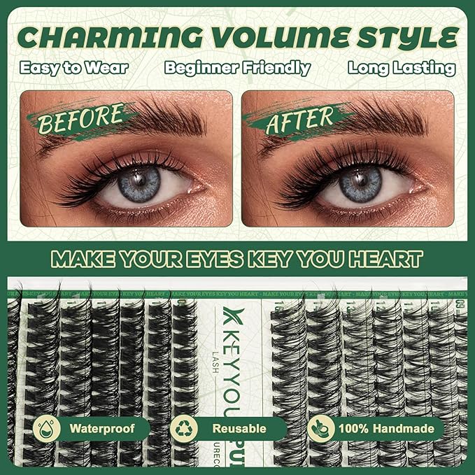 Lash Clusters 280Pcs Eyelash Clusters KEYYOU 60D+80D D Curl 9-16MIX Clusters Lashes Super Soft Wispy DIY Eyelash Extension at Home(60D+80D-D,9-16MIX)