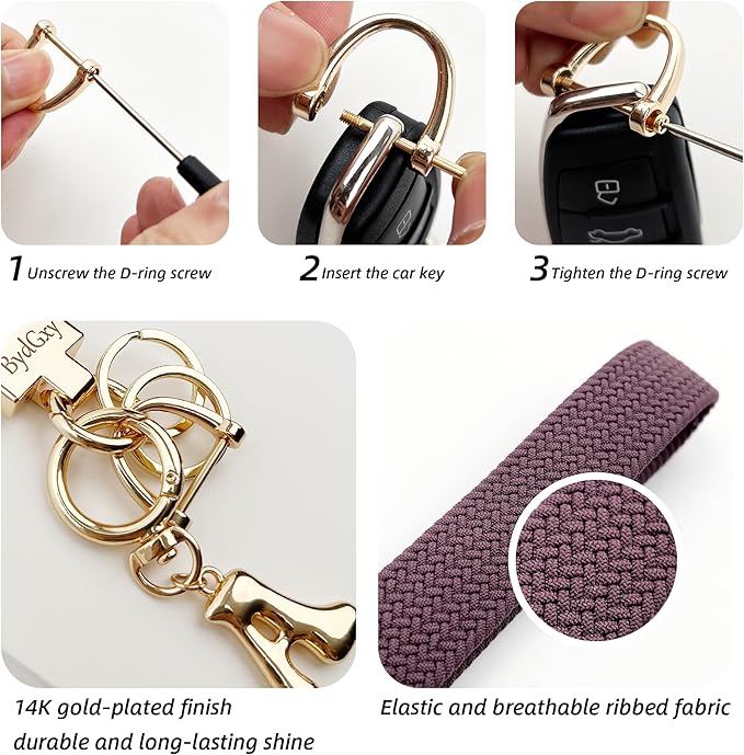Stretchy Wristlet Initial Keychain, Key Chains Women Cute with Keyring, Llaveros para Mujer, Car Key Accessories
