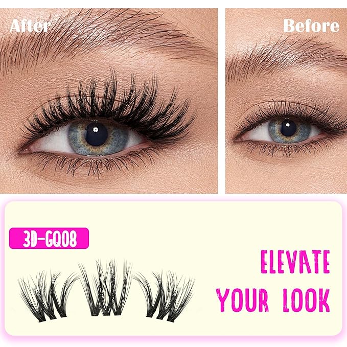 GAQQI Lash Clusters Kit, DIY Lash Extensions Kit 10-14mm Cluster Lashes, Wispy Eyelash Clusters with Lash Bond and Seal+Lash Tweezer+Remover+110pcs Thin Band Individual Lashes (3D-GQ08-KIT)