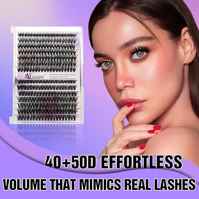 AILAISHI Lash Clusters, DIY Cluster Eyelash Extensions 9‑16mm, 40D+50D, 280pcs Fluffy D Curl Natural Lashes–Fake Cat Eye Wispy Individual Clusters
