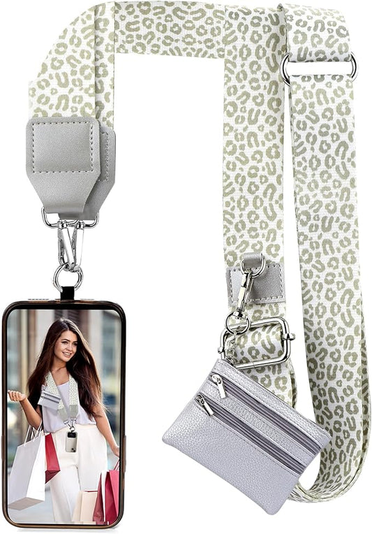 XANGNIER Clip and Go Strap for Phone with Wallet Crossbody, Phone Strap with Zippered Wallet, Adjustable Anti Theft Cellphone Lanyard for Women, Cellphone Chain Accessories,Multicolor 17