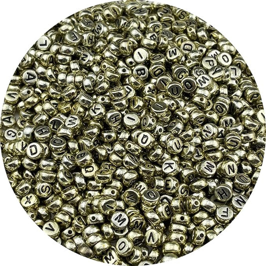 1000pcs Round Letter Beads 4x7mm Acrylic Alphabet Beads Spacer Beads for Jewelry Making Bracelets Necklace Earring Key Chains DIY Craft(M-Black Letter Antique Gold Bead)
