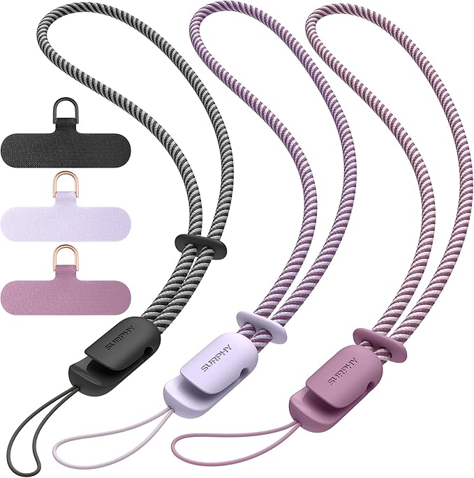 SURPHY 3 Pack Phone Wrist Strap with CellPhone Tether Tab, Cellphone Lanyard, Phone Strap with 2-Color Braided, Wrist Lanyard