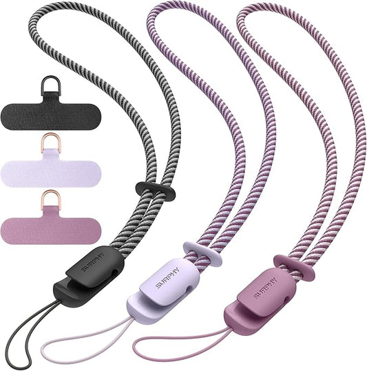 SURPHY 3 Pack Phone Wrist Strap with CellPhone Tether Tab, Cellphone Lanyard, Phone Strap with 2-Color Braided, Wrist Lanyard