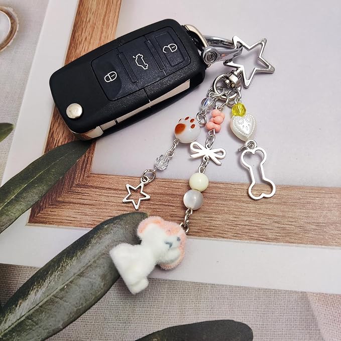 Cute Dog Keychain Fuzzy Dog Puppy Decor Keychain Aesthetic Y2K Bag Charms Stylish Dog Pendant Keychains Accessories