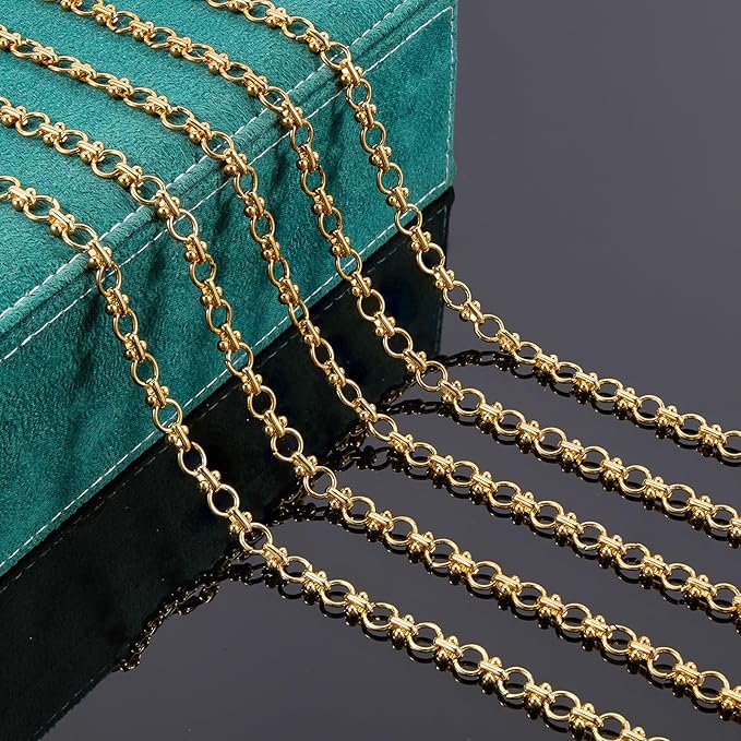 UMAOKANG 2 Meters Gold Plated Stainless Steel Chains for Jewelry Making Circle Link Chain on Spool with Jump Rings and Lobster Clasps