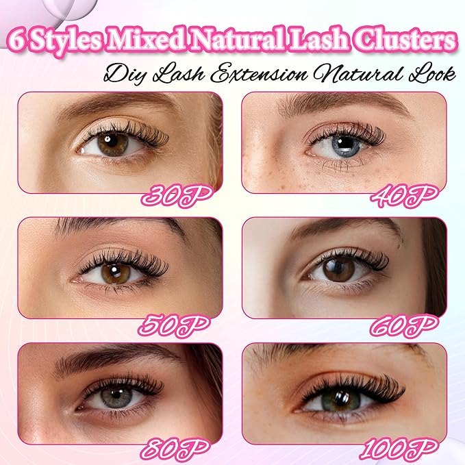 Gmagictobo Lash Clusters Wispy Lash Clusters Kit 570Pcs Lash Extension Kit Volume DIY Individual Lashes Clusters Thin Band Eyelash Extension Kit Lash Glue Lash Tweezers
