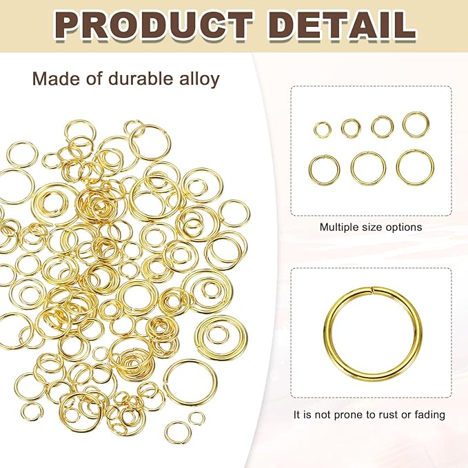 MECCANIXITY 1170Pcs Jump Rings for Jewelry Making, 7 Sizes Jewelry Making Kit with Jump Ring Opener & Pliers for Keychains Earings Repairing DIY Crafting Gold