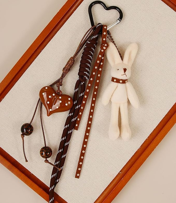 Kawaii Plush Keychain Purse Charms Cute Brown Bag Charms for Women Handbags