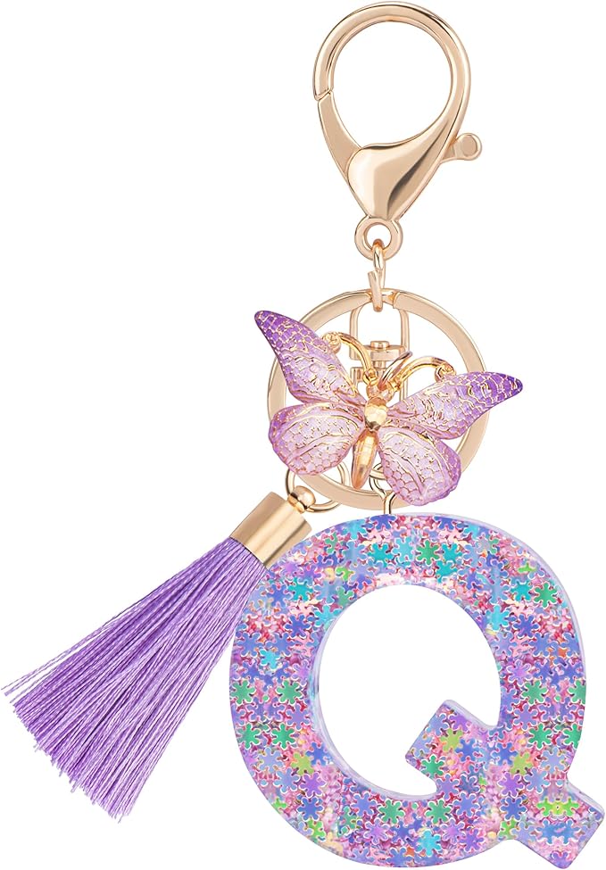 Suweibuke Cute Pink Key Chains for Women Girls, Initial Letter Keychains with Tassel, Charms for Key Purse Handbags Backpacks