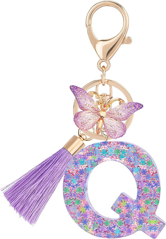 Suweibuke Cute Pink Key Chains for Women Girls, Initial Letter Keychains with Tassel, Charms for Key Purse Handbags Backpacks