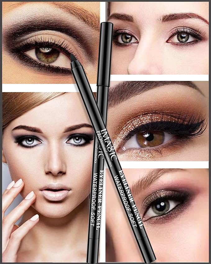 2Pcs Black Waterproof Smudge-proof Gel Eyeliner Pencil with Sharpener, Fade-Proof Eye Liner Pencil Smooth Water Line Pen,Thanksgiving Cat Eye/Smoky Eye Makeup Pen for Girls Mature Older Women