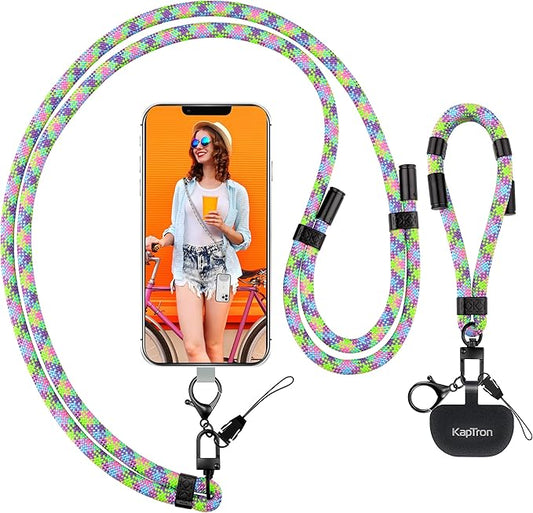 Kaptron 2Pcs Cell Phone Lanyard: Universal Adjustable Crossbody Phone Strap and Wrist Strap, with 2 Lobster Clips and 2 Tether Patches, Compatible with Most iPhone and Android Smartphone (Mixed Green)