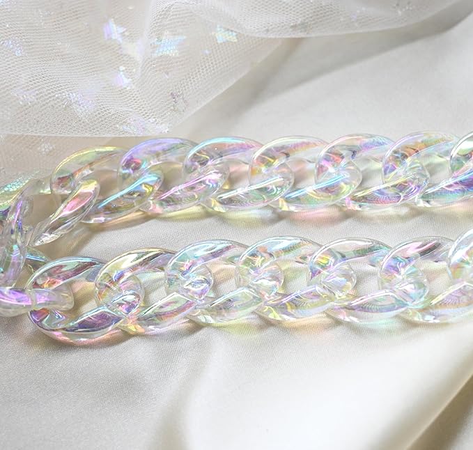 17.7"/45cm Acrylic Resin Chain Handles Bag Purse Detachable Decoration Chain with Buckles, Transparent Rainbow Color Multicolour