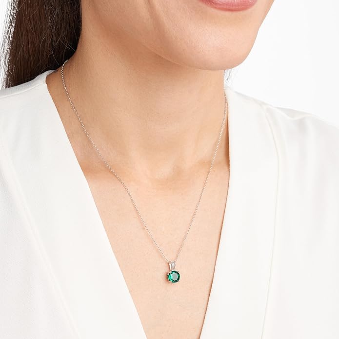 Amazon Essentials Sterling Silver Round Cut Birthstone Pendant Necklace 18"